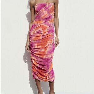 ZARA Mesh pink tie dye corset dress